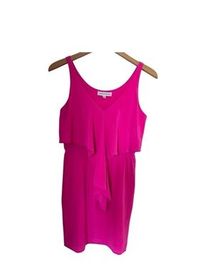 AMANDA UPRICHARD 100% Silk Sleeveless Ruffle Front Mini Dress | Hot Pink Small